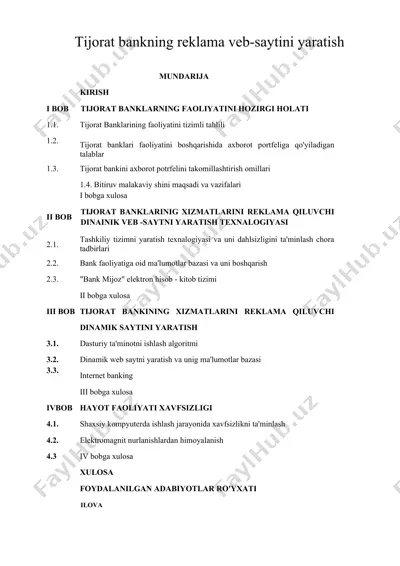 tijorat bankning reklama veb-saytini yaratish — DOC