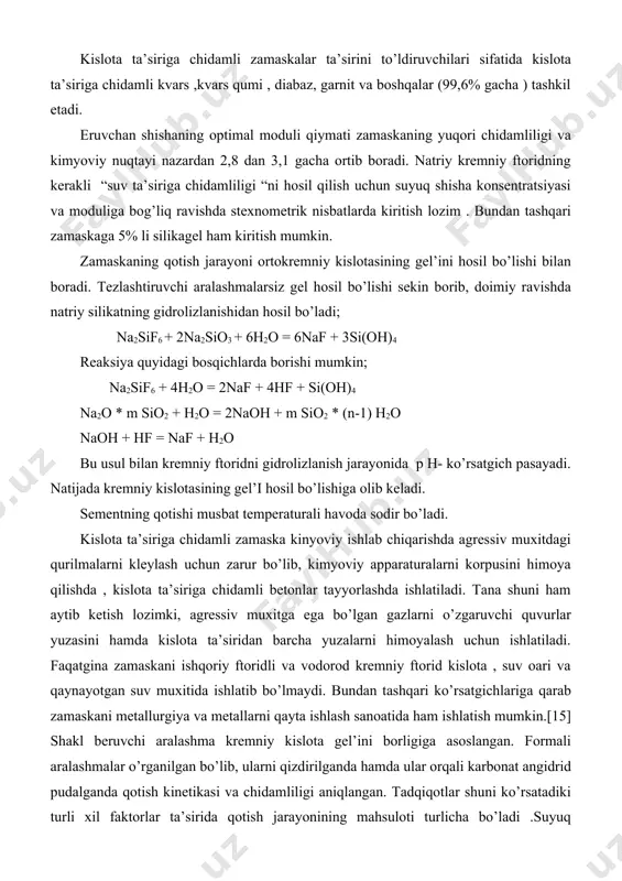 angan. formali aralashmalar o’rganilgan bo’lib, ularni qizdirilganda hamda ular orqali karbonat angidrid pudalganda qotish kinetikasi va chidamliligi aniqlangan. tadqiqotlar shuni ko’rsatadiki turli xil faktorlar ta’sirida qotish jarayonining mahsuloti turlicha bo’ladi .suyuq shishasimon aralashmani qizdirish natijasida natriy silikat plyonkalari ajralish hisobiga mustaxkamlik ortib boradi. shakl beruvchi aralashma kremniy kislota gel’ini borligiga asoslangan. formali aralashmalar o’rganilgan bo’lib, ularni qizdirilganda hamda ular orqali karbonat angidrid pudalganda qotish kinetikasi va chidamliligi aniqlangan. tadqiqotlar shuni ko’rsatadiki turli xil faktorlar ta’sirida qotish jarayonining mahsuloti turlicha bo’ladi .suyuq shishasimon aralashmani qizdirish natijasida natriy silikat plyonkalari ajralish hisobiga mustaxkamlik ortib boradi.uni karbonat angidrid gazi bilan pudalganda kremniy kislota gel’i hosil bo’ladi, ammo qotish jarayoni sezilarli tarzda tezroq boradi.[16] suyuq shisha bilan formali aralashmalar tayyorlashda to’ldiruvchilar sifatida qum , xromomagnezit, xromli temir va boshqa materiallar ishlatiladi. suyuq shisha turli xil modulda bo’lishi mumkin(ish holatiga bog’liq bo’lgan holda ). a-marka (2-2,3 modulli) aralashmasi judayam uzoq muddat plastik holatini saqlaydi. v …