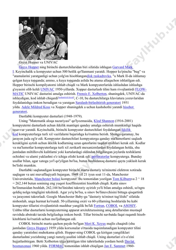 ichiga olgan qayta ishlatilishi mumkin bo'lgan muntazam va matematik funktsiyalar to'plami alohida saqlanishi, ishga tushirilishi va to'xtatilishi mumkin va faqat yaqinda insoniyat tarixida paydo bo'ladi. birinchi ma'lum bo'lgan kompyuter algoritm tomonidan yozilgan ada lovelace uchun 19-asrda analitik vosita, tarjima qilish luidji menabreaishlayapti bernulli raqamlari mashinani o'qitish uchun. biroq, bu faqat nazariy bo'lib qoldi - kamroq holat muhandislik bu ikki matematik hayoti davomida analitik dvigatelni yaratish uchun etarli emasligini isbotladi. dasturiy ta'minotning birinchi zamonaviy nazariyasi tomonidan taklif qilingan alan turing 1935 yilgi insholarida entscheidungsproblem-ga ariza bilan hisoblangan raqamlar (qaror muammosi). bu oxir-oqibat egizak akademik maydonlarning yaratilishiga olib keldi kompyuter fanlari va dasturiy ta'minot, ham dasturiy ta'minotni, ham uni yaratishni o'rganadi. kompyuter fanlari ko'proq nazariy (turing inshoi kompyuter fanining namunasidir), dasturiy ta'minot esa ko'proq amaliy masalalarga qaratilgan. biroq, 1946 yilgacha biz tushungan dasturiy ta'minot - xotirasida saqlanadigan dasturlar saqlanadigan dasturli raqamli kompyuterlar - hali mavjud emas edi. dastlabki elektron hisoblash moslamalari "qayta …