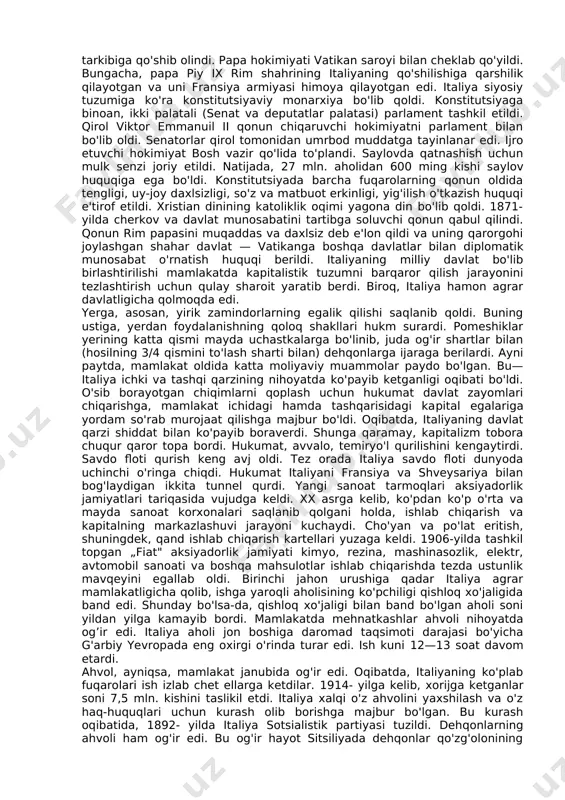 u bolqonda egallab olgan slavyan xalqlari yerlarida mustahkam o'rnashib olishga, rossiyaning bolqon yarimorolidagi ta'sirini keskin kamaytirishga jon-jahdi bilan harakat qilgan. avstriya-vengriyaning yakka o'zi bu vazifani uddasidan chiqa olmas edi. shuning uchun ham u germaniya bilan yaqinlashdi. o'z navbatida, germaniya ham bu yaqinlashuvdan manfaatdor edi. chunki, bu davrda germaniya buyuk davlatlar o'rtasida bo'linib bo'lgan dunyoni yana qayta bo'lishga intilayotgan edi. bu maqsadning ro'yobga chiqishi uchun germaniyaga, albatta, ittifoqchi zarur edi. natijada, 1879-yilda bu ikki imperiya o'rtasida ittifoq shartnomasi tuzildi. bu ikki imperiya, asosan, bolqon yarimorolidagi yerlarga ko'z tikkandi. avstriya-vengriya bu yerda slovyan xalqlarini o'ziga bo'ysundirishga, ularning mamlakatlarini esa mustamlakaga aylantirishga urinardi. ayni paytda, bolqonda turkiya katta mustamlaka hududlariga ega edi. slavyan xalqlari o'z milliy-ozodliklari uchun doimiy kurash olib borgan. bu kurashda ular rossiyaga tayangan. rossiya slavyan xalqlarining milliy-ozodlik kurashini qo'llab-quvvatlash barobarida o'zi ham bolqonda mustahkam o'rnashib olishga intilgan. binobarin, bu uch imperiyaning manfaatlari bolqonda surunkali to'qnashib turgan. avstriya-vengriyaning bolqonga nisbatan yuritgan …