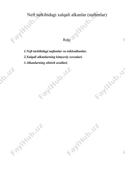 neft tarkibidagi xalqali alkanlar (naftenlar) — DOC