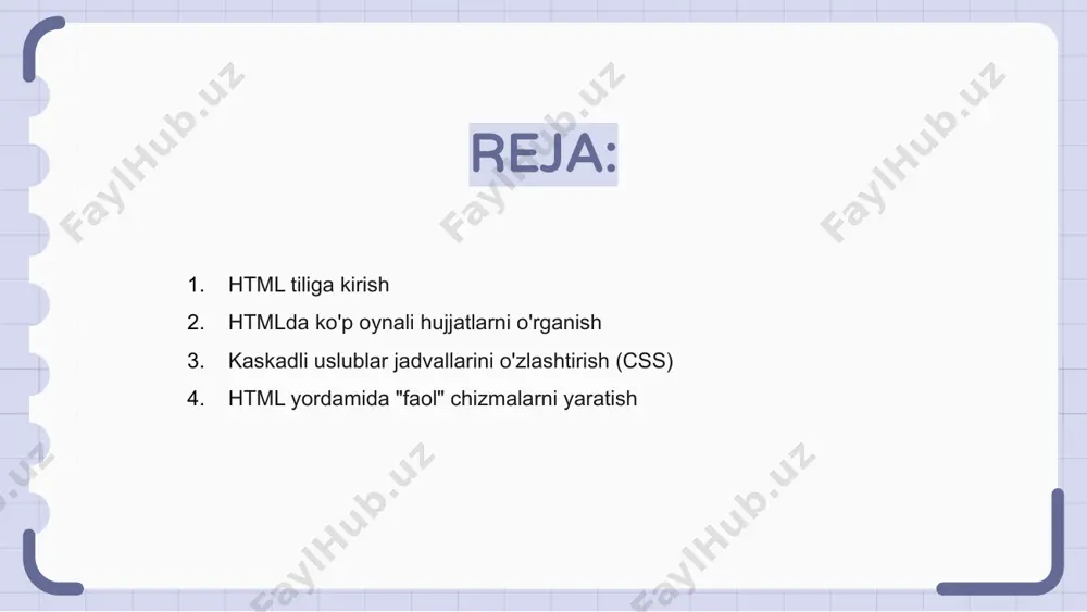 ikni oshirishda hal qiluvchi rol o'ynaydi. html va css yordamida "faol" chizmalarni yaratish foydalanuvchilarni jalb qiluvchi va veb-saytlarda foydalanuvchi tajribasini yaxshilaydigan interaktiv elementlarni taqdim etadi. html yordamida "faol" chizmalarni yaratish html tili bir vaqtning o'zida bir nechta kontent manbalarini ko'rsatish orqali foydalanuvchi tajribasini yaxshilashi mumkin bo'lgan ramkalar yordamida ko'p oynali hujjatlarni yaratishga imkon beradi. kaskadli uslublar jadvallari (css) html hujjatlarining joylashuvi va dizaynini boshqarish uchun ishlatilishi mumkin, bu esa vizual jihatdan jozibali va izchil veb-sahifalarni yaratishni osonlashtiradi. html bilan "faol" chizmalardan foydalangan holda, ishlab chiquvchilar animatsiyalar va bosiladigan grafiklar kabi interfaol elementlarni o'z ichiga oladi, bu esa yanada jozibador va dinamik foydalanuvchi tajribasiga olib keladi. html hujjatlarida ramkalarni birlashtirish html tili bir ekranda bir vaqtning o'zida bir nechta veb-sahifalarni ko'rsatishga imkon beradigan ramkalar yordamida ko'p oynali hujjatlarni yaratishga imkon beradi. kaskadli uslublar jadvallari (css) html hujjatlarining joylashuvi va ko'rinishini boshqarish imkonini beradi, bu esa vizual jihatdan jozibali veb-saytlarni yaratishni osonlashtiradi. …