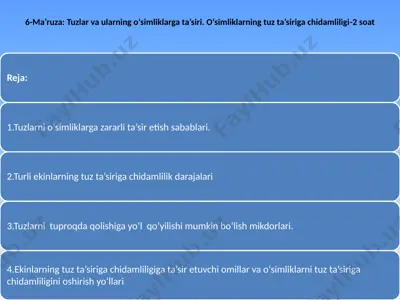 tuzlar va ularning o‘simliklarga ta’siri — PPTX