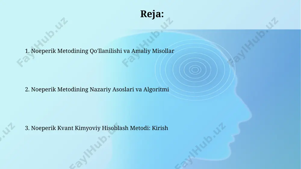 bu usul 20 dan ziyod metall komplekslarining geometriyasi va energiya xossalarini aniqlashda, xususan, germanium va kremniy komplekslarini modellashtirishda samarqanddagi universitetlarda qo'llanilgan. dasturiy ta'minot va hisoblash jarayoni hisoblash jarayoni, xususan, energiya minimizatsiyasi bosqichi, 10 6 dan ortiq iteratsiyalarni talab qilishi mumkin va bu o'zbekistondagi zamonaviy klasterlarda 24 soatgacha davom etishi mumkin. noeperik usuli uchun dasturiy ta'minot, masalan, gaussian09 yoki orca kabi paketlarni o'z ichiga oladi va 100 dan ortiq atomli tizimlarni hisoblash imkonini beradi, bu esa ko'p yadroli protsessorlar yordamida amalga oshiriladi. noeperik metodining afzalliklari va kamchiliklari noeperik metodi, moskva davlat universitetida ishlab chiqilgan bo'lib, kvant kimyoviy hisob-kitoblarning samaradorligini 30% ga oshirishga imkon beradi, ammo katta hisoblash resurslari va malakali mutaxassislarni talab qiladi. ushbu metodning afzalliklaridan biri, organik molekulalar, xususan, 50 dan ortiq uglerod atomlarini o'z ichiga olgan murakkab organik birikmalar tuzilishini aniq hisoblash imkoniyatidir, lekin bu katta xotira hajmini talab qiladi, masalan, 1 tb dan ko'proq. noeperik metodining nazariy asoslari …