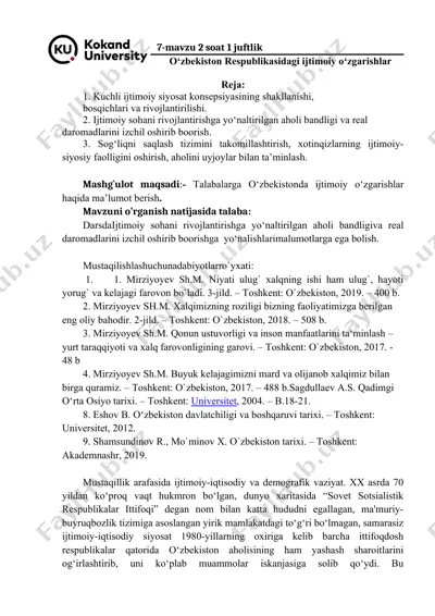 o‘zbekiston respublikasidagi ijtimoiy o‘zgarishlar — DOCX