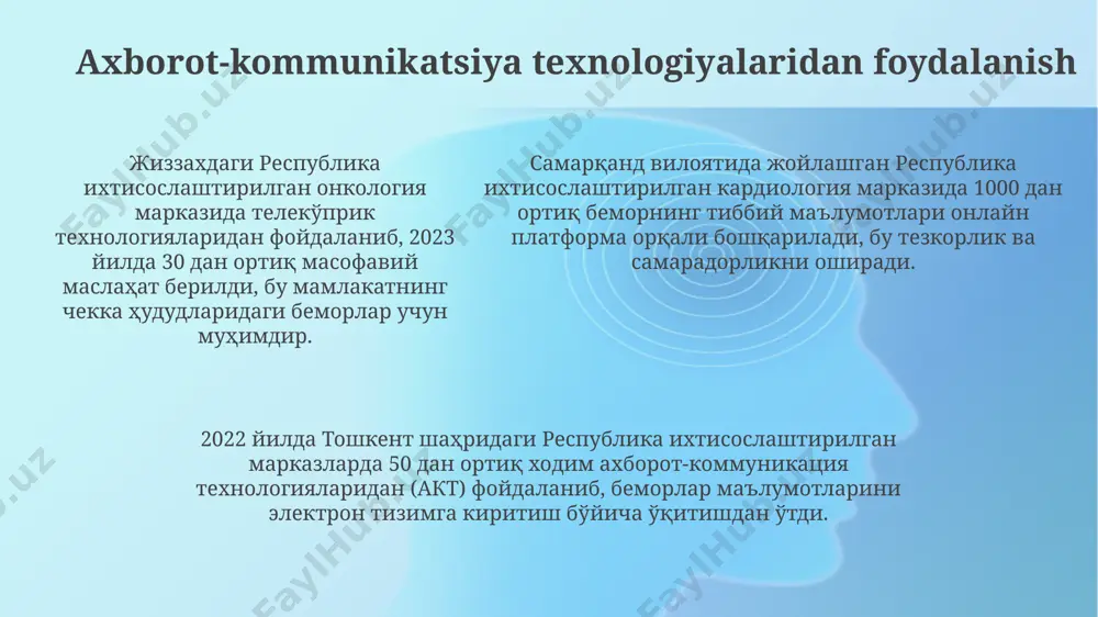 iliy tuzilmasi тошкент шаҳридаги марказ 2 та бўлимдан иборат бўлиб, улардан бири 10 дан ортиқ юқори малакали психолог ва 5 та замонавий жиҳозланган хонадан иборат. марказларнинг ҳудудий тармоқлари 5 та вилоятни қамраб олади ва ҳар бирида камида 30 нафар мутахассис фаолият юритади, бу эса умумий ходимлар сонини 150 нафардан оширади. марказларнинг ҳудудий тармоқлари 5 та вилоятни қамраб олади ва ҳар бирида камида 30 нафар мутахассис фаолият юритади, бу эса умумий ходимлар сонини 150 нафардан оширади. takliflar va tavsiyalar farg'ona viloyati takliflar va tavsiyalar markazining faoliyati natijasida 2023-yilning birinchi choragida 150 dan ziyod korrupsiya holatlarining oldini olishga erishildi. 2022-yilda toshkent shahridagi takliflar va tavsiyalar markaziga 5000 dan ortiq murojaat kelib tushgan bo'lib, ularning 80%i ijtimoiy-iqtisodiy masalalarga oid edi. navoiy viloyatida joylashgan takliflar va tavsiyalar markazi 3 ta hududiy filialga ega bo'lib, har yili o'rtacha 1000 dan ortiq fuqarolarga huquqiy maslahat beradi. muammolar va kamchiliklar 2022 йилги маълумотларга кўра, 7 та ихтисослаштирилган …
