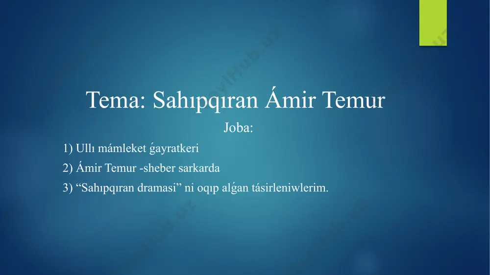 turmistag`i ha`r qiyli qubilislar tu`siniledi. pr dmet ma`nisindegi so`zler birlik yamasa ko`plik sanda qollaniladi, olar tartimlaniw ha`m sepleniw uqiplilig`ina iye. atliqtin` san, tartim ha`m seplik kategoriyalari oni basqa so`z shaqaplarinan ajiratip turatug`in tiykarg`i belgiler bolip esaplanadi. atlıqtıń san kategoriyası. atlıqtıń betleniwi. tu`rkiy tillerdegi san, seplik affiksleri tek bir ma`ni an`latadi: seplik tek o`zinin` seplik ma`nisin,al ko`plik predmettin` ko`p ekenligin bildiredi. tartim affiksleri eki ma`ni an`latadi: sandi ha`m betti birge ko`rseted. tartim kategoriyasi arqali atliq basqa so`zler menen izafetlik baylanisqa tu`sedi, seplik kategoriyasi arqal atliq basqa so`zler menen basqarilip qollaniladi, al betlik kategoriyasi arqali basqa so`zler menen kelisip baylanisadi. sonliqtan da atliqtin` tartim, seplik ha`m betlikkategoriyalari sintaksislik kategoriyalar, al san kategoriyasi sintaksislik emes kategoriyalar bolip esaplanadi. amudarya menen sirdaryo aralıǵı, sonıń menen birge, ferǵana hám shosh wálayatların birlestirib ózine boysındirgandan keyin ámir temur basqa mámleketlerge áskeriy júriwlerge kirdiler. ámir temur saltanati orta aziyada 35 jıl (1370-1405) húkim surdi. ol oraylıq aziya …