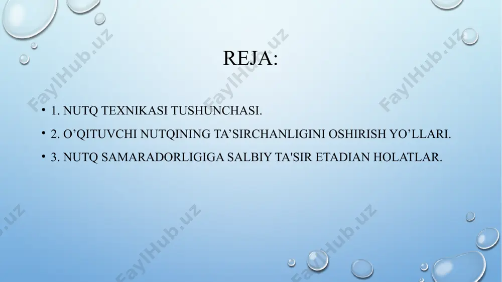 tiq tanglay, tilcha, halqum, tovush paylari ishtirok etadi. agarda ulardan birortasining faoliyati buzilsa diksiya buziladi. ritmika –bu ayrim so’z va bo’g’inlarning aytilish muddati va to’xtatilishi, nutq va ifodalarning navbat bilan o’z o’rnida ishlatilishini bildiradi. o’qituvchi nutqining ta’sirchanligini oshirish yo’llari. o'qituvchi nutqining badiiy nutq me'yorlariga mosligi asosiy shartlardan biri hisoblanadi. ammo bu nutq ta'sirchanligini oshirishning muhim sharti emas. o'qituvchi nutqining to'g'ri va aniq bo'lishi bilan birga uning obrazli va ifodali bo'lishi ham muhimdir. nutq ta'sirchanligini oshirishda maqollardan, frazeologizmlardan, iboralardan ham foydalanish mumkin. shuningdek, bunda anafora, gradasiya, inversiya, intonasiya kabi stilistik usullardan foydalanish orqali ham ma'lum bir samaradorlikka erishish mumkin. intonatsiya – nutq ohangini mazmuniga ko'ra o'zgartirish. intonasiya mantiqiy va hissiy-ekspressiv ko'rinishda bo'lishi mumkin. anafora har bir jumladan so'ng ayrim so'z yoki jumlalarni qayta-qayta ishlatish. bunday takrorlalar nutqqa o'ziga xos ritm berib, u nutqning ifodaliligini oshirishga yordam beradi. masalan, «vatan – bu ona er, vatan – bu o'z uyimiz, vatan – bu …