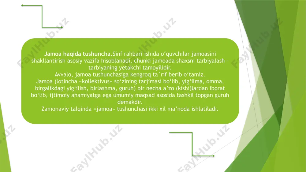aktab o‘quvchisi tarbiyasining asosiy natijalari bu ish qanchalik muvaffaqiyatli o‘tishiga bog‘liq bo‘ladi. agar o‘quvchilar jamoasi tashkil etilmagan bo‘lsa, o‘quvchi maktabni hech afsuslanmay tark etadi, hatto keyinchalik maktab yillarini eslamaydi ham. o‘quvchilarni inoq jamoaga birlashtirish mohir sinf rahbari qo‘lida. ulg‘ayayotgan kishining hayotdagi mavqeini shakllantirishda, uning hayot yo‘lini belgilashda o‘z vazifasini anglash sinf rahbarining bolalar jamoasini barpo etish yuzasidan olib boriladigan faol va qat’iy faoliyatning zarur sharti hisoblanadi. boshlang‘ich ta`limda pedagogik jihatdan maqsadga muvofiq tashkil etilgan jamoa, xususan, uning a’zolari o‘rtasida o‘zaro ruhiy yaqinlik, ishchanlik, bir-biri uchun g‘amxo‘rlik, o‘zaro yordam, jamoa manfaati uchun qayg‘urish, mazkur yo‘lda amaliy harakatlarni tashkil etish hamda javobgarlik hissi qaror topadi. demak, kichik yoshdagi o‘quvchilar jamoasi o‘zida quyidagi xususiyatlarni namoyon etadi: birgalikdagi faoliyat umumjamiyat ishi uchun ma’suliyat hissini uyg‘ota borib, jamoa a’zolarini bir-biriga yaqinlashtiradi, a’zolarda jamoaga mansublik hissini paydo bo‘lishiga ko‘maklashadi, jamoa bilan munosabatda bo‘lish ehtiyojini oshiradi. o‘quvchilar orasida o‘zaro hissiy birlik (bir-birini yoqtirish hissi) yuzaga keladi. ushbu …
