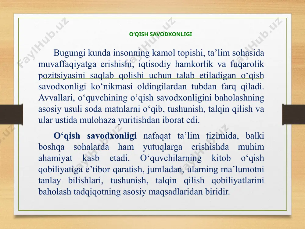 slab qolish: matndan aniq ma’lumotlarni topish. 0 kodi: ahamiyatsiz, noto‘g‘ri, to‘liqsiz yoki noaniq javob. • asalari 8 raqami bo‘ylab qanchalik tez yuradi. • 8 raqami qanchalik kattalikda? • asalari qanday harakatlanadi? • raqs. • qorin. o‘quvchi tomonidan quyidagi mazmunda javoblar berilganda, ushbu javoblar qabul qilinmaydi va kredit berilmaydi: 0 kodi: topshiriqdan chetlashish. 9 kodi: javob mavjud emas. axborotnoma - 2020 № 2 ushbu nashr mahsulotidagi materiallar pisa dasturining matematik, tabiiy-ilmiy va o‘qish savodxonligi hamda kreativ fikrlash yo‘nalishlariga oid ma’lumotlar asosida tayyorlangan bo‘lib, unda 2000–2015-yillarda o‘tkazilgan tadqiqotlarda foydalanilgan topshiriqlar hamda 2022-yil uchun ilk marotaba ishlab chiqilgan topshiq namunalari, shuningdek, ularni baholash mezonlari keltirilgan. e’tiboringiz uchun tashakkur! image5.png image6.png image7.gif image8.jpg image9.jpeg image10.jpg image11.jpeg image12.jpeg image13.jpg image14.jpeg image15.jpeg image16.emf image17.emf image18.jpg image19.png image20.jpg image21.jpeg image22.jpg image23.png image3.png image4.png