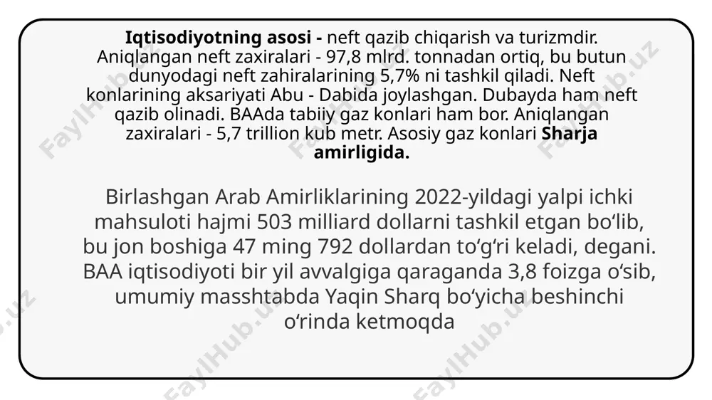 ishlarni 12 foizga kamaytirishga qaratilgan bo'lib, bu har yili 2 milliard aed tejashga teng va jismoniy shaxslarning mehnat unumdorligini 13 foizga oshirishdir. bu har yili transport safarlarida 396 million soatni tejaydi. shuningdek, mashinalar uchun ajratilgan joylarni qisqartiradi. thank you for listening image1.emf image2.jpeg image3.jpeg image4.jpeg
