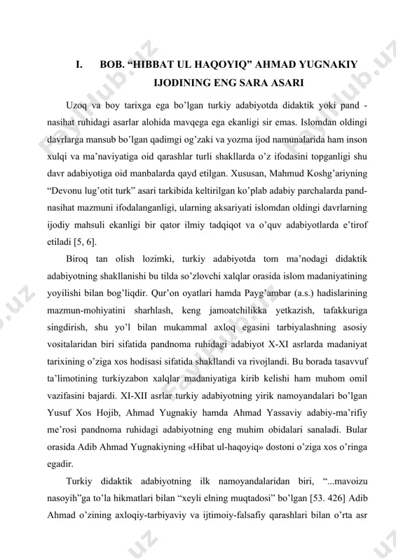 ham “hibat ul-haqoyiq” ta’sirida yaratilganligi e’tirof etiladi. asarning bursa kutubxonasidan topilgan bir nusxasini tadqiq etgan olim f.ko’prulu uning boshdan oxir mutaqorib vaznidagi to’rtliklardan tuzilganligi hamda, to’qqiz yuz bayt (bir ming sakkiz yuz misra)dan iborat ekanligini eslatib, asar muallifi shayx sharifning “hibat ul-haqoyiq”ni ko’rib, hatto unga taqlidan qalam tebratganligi haqiqatga yaqin ekanligini qayd etadi. shu bilan birga, f.ko’prulu dostonning usmonli turk adabiyotiga ta’siri masalasida ham fikr yuritadi. uning yozishicha, “hibat ul-haqiyiq”da xalq adabiyotining ta’siri juda yorqin va kuchli bir tarzda ko’zga tashlanadi. keyin esa bu adabiy an’ana hijriy vii asr boshlarida (xiii asr o’rtalari) usmonli turk adabiyotida davom ettirildi. bunda “hech shubhasiz “atebatul haqoyiq”ning ta’sirini ham qabul qilish lozimdir”. shularni inobatga olganda, alisher navoiy ta’riflagani kabi “xeyli elning muqtadosi” bo’lgan adib ahmadning uzoq asrlar davomida “aksar turk ulusida hikmatu nuktalari shoe’” bo’lganligi shubhasizdir. adib ahmad shaxsiyati va adabiy merosini tadqiq va tahlil etish o’tgan asrning dastlabki o’n yilligida boshlandi. istanbul dorilfununining …