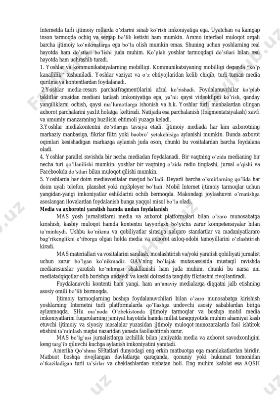 w-will-the-world-end.com/#content agentlik halokat keltiruvchi kasalliklar sifatida sil, mavsumiy gripp, vabo, ebola virusi, meningit, lassa isitmasi, o‘lat, marburg virusini ajratib ko‘rsatishgan. ular orasida eng xavflisi deb sil kasalligi e'tirof etildi. yadroviy urush ehtimoli ham keyingi vaqtda eng yuqori darajadagi tahdidlardan biri deb topildi. ochiq ma'lumotlarga ko‘ra, aqsh eng ko‘p – 1030 marta, rossiya esa 715 marta yadroviy qurol sinovini o‘tkazgan. agentlikning hisob-kitobiga ko‘ra, insoniyatni butunlay yo‘q qilib yuborish uchun aqsh 5351 marta, rossiya esa 4206 marta yadroviy portlashni amalga oshirishi lozim bo‘ladi. yerga asteroid qulashi ehtimoli juda kam, ammo nasa sayyoramizga yaqin yuz yil ichida yaqin keladigan asteroidlarni kuzatib kelmoqda. ana shunday asteroidlardan biri diametri 3,9 kilometr bo‘lgan florence asteroididir. uning zarbasi 1,2 milliard kishining o‘limiga sabab bo‘lishi mumkin. asosiy iqlimiy tahdid sifatida global isish ko‘rilmoqda. ma'lumotlarga ko‘ra, 2025 yilga kelib sayyoradagi havo yana ikki darajaga ortadi. internetda yoshlar axborot xavfsizligini ta’minlash uchun jahon bo‘ylab jadal tusda o‘tayotgan axborot asrining globallashuv …