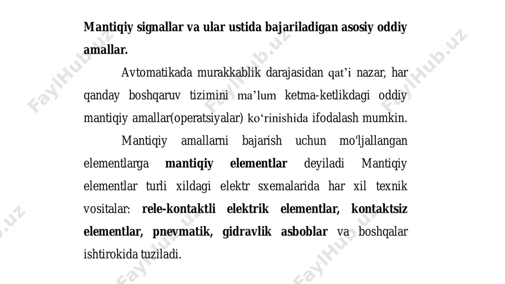 ulalarning rostlik jadvali bir xildir. karno kartalari. bul algebrasi djorj bul tomonidan (1815-1864) rivojlantirib, 20-asrning 30-yillarida raqamli mantiqiy sxemalarda qo‘llanilgan edi. raqamli electron qurilmalarni konstruksiyalash bilan shug‘ullanadigan mutaxassislar bul algebrasini chuqurroq o‘rganishi lozim. karno kartalari – bul ifodalarini soddalashtirishning eng amaliy usuli hisoblanadi. undan tashqari veych, venn diagrammalari, jadval usullari mavjud. 1953 yil moris karno bul ifodalarini soddalashtirish va grafik tasvirlash tizimini ishlab chiqqani haqida maqola e’lon qildi. ikkita o‘zgaruvchili karno kartasi. mantiq qonunlari. 1. ikkilangan rad etish qonuni. ¬ ¬ α≡α 2. & va \/ amallarining idempotentligi α&α≡α, α\/α≡α 3. & va \/ amallarining kommutativligi α&β≡β&α, α\/β= β\/α 4. & va \/ amallarining assosiativligi α&(β&γ)≡(α&β)&γ, α\/(β\/γ)=(α\/β)\/γ) 5. & va \/ amallarining bir-biriga nisbatan distributivlik qonunlari. α&(β\/γ)≡(α&β)\/(α&γ) , α\/(β&γ)≡(α\/β)&(α\/γ) 6. yutilish qonunlari α&(α\/β)≡α, α\/(α&β)≡α. 7. de morgan qonunlari ¬ (α&β)≡ ⌐ α\/ ⌐β, ¬ (α\/β)≡ ⌐ α & ⌐β. 8. α\/ ⌐ α≡1 9. qarama-qarshilik qonunlari: α & ⌐ α≡1 …