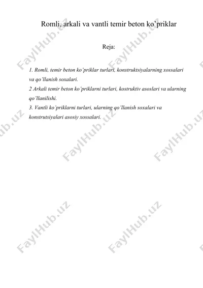 romli, arkali va vantli temir beton ko’priklar — DOCX