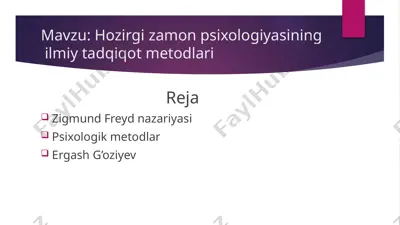 hozirgi zamon psixologiyasining ilmiy tadqiqot metodlari — PPTX