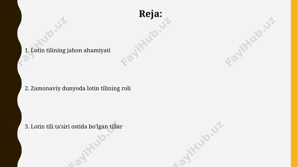 lotin terminologiyasidan foydalanadi, masalan, "jus cogens" kabi atamalar lotincha kelib chiqishli. lotin tili va adabiyot lotin tili zamonaviy 20 dan ortiq tilning lug'at fondi va grammatikasiga sezilarli ta'sir ko'rsatgan bo'lib, ularning morfologiyasi va sintaksisini shakllantirishda muhim rol o'ynagan. rim imperiyasi davrida lotin adabiyoti yuksak cho'qqiga chiqdi, virgiliy, ovidiy va siseron kabi buyuk adiblarning asarlari bugungi kunda ham o'rganilmoqda va jahon adabiyotining boy merosi hisoblanadi. lotin tilining tarqalishi va ta'siri o'rta asrlarda lotin tili cherkov va olimlar tili sifatida yashagan bo'lib, huquq, falsafa va tibbiyot kabi sohalarda muhim rol o'ynagan. hozirgi zamon tillarining taxminan 60% ga yaqini lotin tilidan kelib chiqqan so'zlar va grammatik tuzilmalarni o'z ichiga oladi, bu uning global ta'sirini ko'rsatadi. lotin tili va lingvistika lotin tili zamonaviy 7000 dan ortiq tillarning lug'aviy tuzilishiga sezilarli ta'sir ko'rsatgan bo'lib, uning morfologik xususiyatlari va grammatik kategoriyalari ko'plab yevropa tillarida saqlanib qolgan. klassik lotin adabiyoti va falsafiy asarlarining lingvistik tahlili so'z boyligini, …