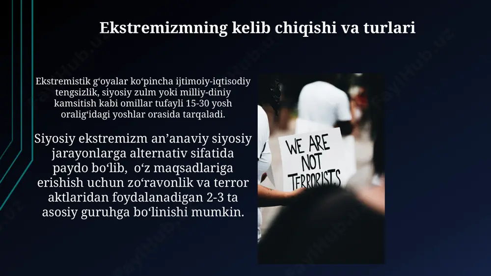 shaxslarni jalb qilish uchun maqsadli rekrutingni, jumladan, 15 yoshdan 35 yoshgacha bo'lgan yoshlarga yo'naltirilgan targ'ibotni amalga oshiradilar. harbiy tayyorgarlikdan o'tgan ekstremistlarning 30% dan ortig'i qurol-yarog' va portlovchi moddalarni olishda sobiq harbiy xizmatchilar yoki qo'shinlarda xizmat qilgan shaxslardan yordam olgan. terrorchilik hujumlarining oldini olish terroristik hujumlarning oldini olishda, huquq-tartibot idoralari va maxsus xizmatlarning tayyorgarligi va qo'llaniladigan usullarini 15% ga oshirish muhim rol o'ynaydi. terrorchilik hujumlarining oldini olishda, xalqaro hamkorlik va axborot almashinuvi muhim ahamiyatga ega, chunki global terroristik tarmoqlarning 70% dan ortig'i chegaralarni kesib o'tadi. harbiy kuchlarning tuzilishi va roli harbiy kuchlarning asosiy tuzilishi uchta asosiy tarmoqdan: quruq qo'shinlar, harbiy-havo kuchlari va dengiz kuchlaridan iborat bo'lib, har biri o'ziga xos vazifalarni, ya'ni 10 dan ortiq bo'linmalarni bajaradi. terrorizmga qarshi kurashda harbiy kuchlar maxsus operatsiyalar kuchlari kabi ixtisoslashtirilgan bo'linmalarni, ya'ni taxminan 2000 ga yaqin askarlarni, qo'llaydi va terroristik tahdidlarga qarshi kurashda muhim rol o'ynaydi. qonunchilik va terrorizmga qarshi kurash мамлакатдаги ҳуқуқни муҳофаза …