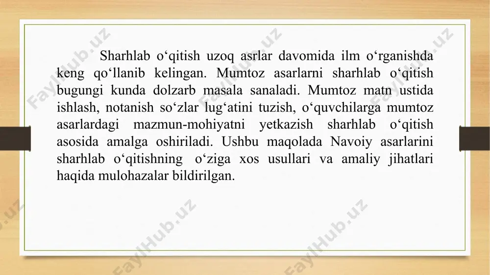 ngan. unda navoiy ushbu xislatlar tufayli odam ulug‘lik va kamolotga erishmog‘i mumkinligi haqida so‘z yuritib, so‘zining isboti uchun oyni misol qilib keltiradi. chunki tavoze’ga ham o‘ldi hilol, bo‘ldi fuzunroq anga har kun kamol. osmonda yangi ko‘ringan oy xuddi bukilib ta’zim qilib turgan o‘roq shaklida namoyon bo’ladi. u kun sayin kattalashib, nihoyat, to‘lin oyga aylanadi. shoir uning kamol topishiga ana shunday tavoze’ sabab bo‘lganini go‘zal tarzda ifodalagan. shuningdek, navoiy behuda kulgini hayosizlik belgisi sifatida qarab, odamlarni undan qaytaradi. tarki adabdin biri kulgudurur, kulgu adab tarkiga belgidurur. alisher navoiy hayoni ta’riflash davomida quyidagi hadis mazmunini badiiy uslib bilan targ’ib qilganini ko‘ramiz : “abdulloh ibn umar rivoyat qiladilar: “rasululloh (s.a.v) ukasini ortiqcha hayoli ekanligida ayblab, “senga bu hatto zarar keltira boshladi!” deb turgan bir odamning yonidan o’tayotib: “uni o’z holiga qo’y, hayo imondandir! ” –dedilar. (ya’ni imon qanchalik kuchli bo’lsa hayo ham shunchalik kuchli bo’ladi)”. shoir qanoat xususida maxsus to‘xtalganda bir tomondan “sabrning …