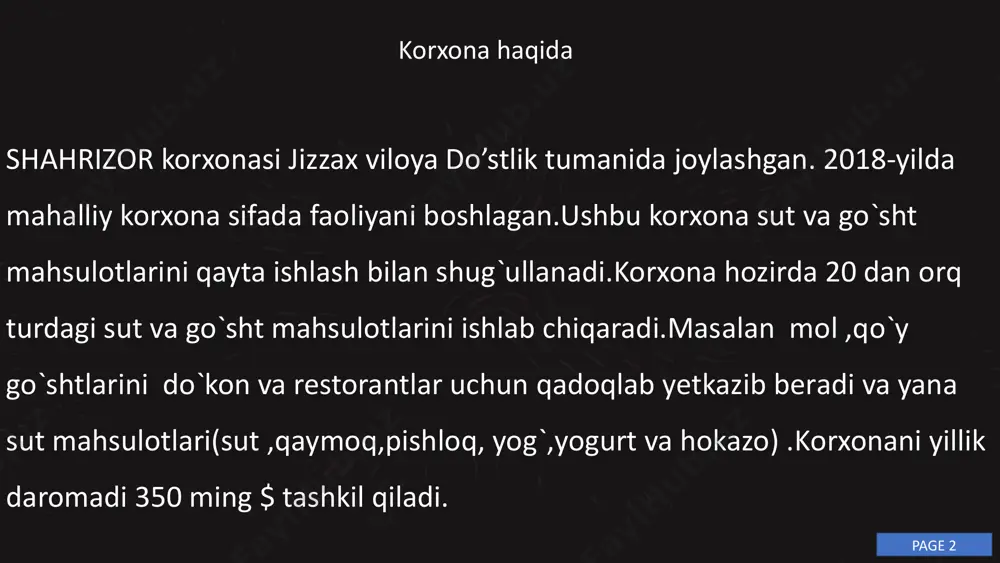 ng yangi tizimi xodimlarni rag'batlantirish uchun turli xil imkoniyatlarni joriy etish kerak, masalan, moliyaviy mukofotlar, professional o'sish imkoniyatlari va tan olinish. 3 shaffoflik va ochiqlik attestatsiya jarayoni shaffof va ochiq bo'lishi kerak, xodimlar o'zlarini baholash mezonlari va natijalarini aniq bilishi kerak. 4 o'z-o'zini baholash xodimlar o'zlarini baholash imkoniyatiga ega bo'lishi va o'zlarining professional o'sishi uchun reja tuzishi kerak. page 7 8 attestatsiya uchun yangi mezonlarni ishlab chiqish attestatsiya jarayoni shaffof va adolatli bo'lishi uchun yangi mezonlar ishlab chiqilishi kerak. bu mezonlar xodimlarning ish faoliyatini samarali baholashga va ularni rag'batlantirishga yordam beradi. ish samaradorligi xodimlarni ish faoliyatining natijalariga qarab baholash, maqsadlarga erishish darajasi va ishga bo'lgan hissa. innovatsiya va yaratilish xodimlarning yangi g'oyalarni taklif etish, innovatsion yechimlar topish va korxona rivojiga hissa qo'shish qobiliyatini baholash. jamoaviy ishga hissa xodimlarning jamoa bilan ishlash qobiliyatini, hamkasblariga yordam berish va jamoa maqsadlariga erishish uchun ishlashini baholash. page 8 9 xodimlar attestatsiyasi jarayonining shaffofligini ta'minlash …