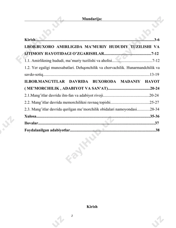 o‘ta muhim vazifa sanaladi. bu davrda yuz bergan me’morchilik yuksalishi, adabiy maktablar faoliyati va san’at sohalaridagi rivojlanish buxoro tarixida muhim o‘rin tutadi. mang‘itlar davri buxoro amirligi siyosiy hayotida murakkab, biroq madaniy sohada nisbatan barqaror davrlardan biri bo‘lib, bu davrda islomiy ilm-fan, arxitektura, adabiyot va amaliy san’at an’anaviy asoslarda rivojlanishda davom etgan. bu holat o‘z navbatida markaziy osiyodagi shahar madaniyatining uzluksizligi va mustahkamligidan darak beradi. hozirgi kunda o‘zbekiston respublikasi prezidenti tomonidan ilgari surilgan “milliy tiklanishdan – milliy yuksalish sari” tamoyili doirasida tarixiy merosni chuqur o‘rganish, ularni ilmiy asosda tadqiq etish, yangi avlodga yetkazish borasida keng miqyosli ishlar olib borilmoqda. bu borada mang‘itlar davri madaniyati, ayniqsa, hali yetarlicha o‘rganilmagan yo‘nalishlar — san’at, hunarmandchilik, adabiy va falsafiy tafakkur taraqqiyoti alohida ahamiyat kasb etadi.[footnoteref:0] [0: karimov.i – “yuksak ma’naviyat yengilmas kuch”-2008-yil.-b.98 ] bugungi kunda turizmning rivojlanishi, buxoroning unesconing jahon merosi ro‘yxatiga kiritilgan yodgorliklari, xorijiy sayyohlarning bu hududga bo‘lgan qiziqishi ham mazkur davr madaniyatini chuqur …