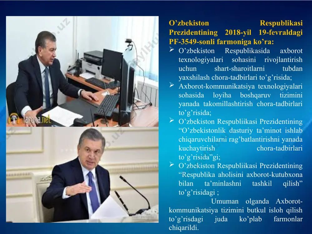 918) nomli elektron rele yaratdilar. vannevar bush 1930-yilda elektromexanik releda ishlaydigan hisoblash mashinasini yaratdi. govard eykin “mark-i”(1944) dasturi asosida ishlaydigan mashina.jon flem 1904-yilda diod (grek. di-ikki, hodos-yo’l), li de fores triodni – elektron vakumli lampani 1907-yilda kashf etdi. bu kashfiyotlar keying davrga katta ta’sir ko’rsatdi. iv davr. jon mouchli va jon ekkerd a q sh ning pensilvaniya universitetida 1946-yilda birinchi electron hisoblash mashinasini eniac(70 tonna, 18 ming electron lampa, 300 m2) ni yaratishdi. sekundiga 5000 ta qo’shish va 300 ko’paytirish amlani bajara olar edi. tezligi elektromexanik mashinalrga qaraganda 1000 marta ko’p edi. uilyam shokli, jon bardon, uolter bratteyin electron lampa ishini bajara oladigan transistor (1947) yaratishdi. energiya sarfi va massa 1000 barobar kamaydi, tezligi 10 marotaba oshdi. 1956-yilda nobel ukofotini olishdi. mantiqiy elementlardan tuzilgan integral sxema 1957-yilda yaratildi. kompyuter – so’zi ingliz tilidan olingan bo’lib, hisoblagich degan ma’noni anglatadi. birinchi shaxsiy kompyuter 1973 yilda fransiyada nruohg trohg ti tomonidan yaratilgan. …