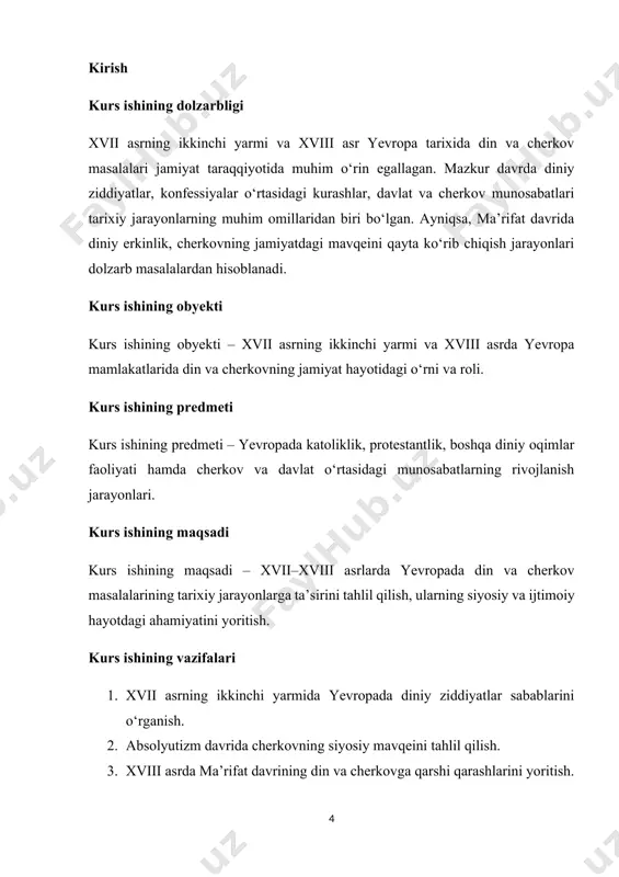 opada katoliklik va protestantlik o‘rtasidagi ziddiyatlarning davom etishi feodal ishlab chiqarish munosabatlarining taraqqiy etishi bilan davlatchilik ham rivojlandi. yevropada bu jarayon asosan quyidagi to`rtta: ilk feodal monarxiyasi, senorlik monarxiyasi (feodal tarqoqlik), tabaqa-vakillik monarxiyasi va mutlaq monarxiya bosqichlaridan o`tdi. biroq bu bosqichlarni hamma yevropa mamlakatlari bir vaqtda va to`liq bosib o`tmadi. har bir mamlakat milliy tarixining o`ziga xos xususiyatlari ham ana shundan kelib chiqadi.shuni ko`rsatib o`tish joizki, sharq mamlakatlari o`z taraqqiyotida bunday davrlarni to`liq bosib o`tmadi. ko`pchilik olimlar ko`rsatishicha, sharq feodal davlatlari tashkil topgan vaqtidan boshlaboq mutlaq monar-xiya shaklida bo`lib, bu davr uzoq davom etdi.feodal jamiyatida va uning siyosiy tashkilotlarida cherkov mafkurasi katta rol o`ynab, dindorlar imtiyozli tabaqa hisoblangan. sharqiy va g`ar-biy yevropada xristianlik, osiyoning bir qancha mamlakatlarida islom, xitoy, yaponiyada konfutsiylik va buddizm hukmron diniy mafkura hi-soblangan.xristianlik yevropada yagona din bo`lib, u kishilarning butun hayotini o`ziga bo`ysundirgan, kishilar tug`ilganidan to vafot etganlariga qadar cherkov nazorati ostida bo`lganlar. xristianlik, garchi kambag`al …