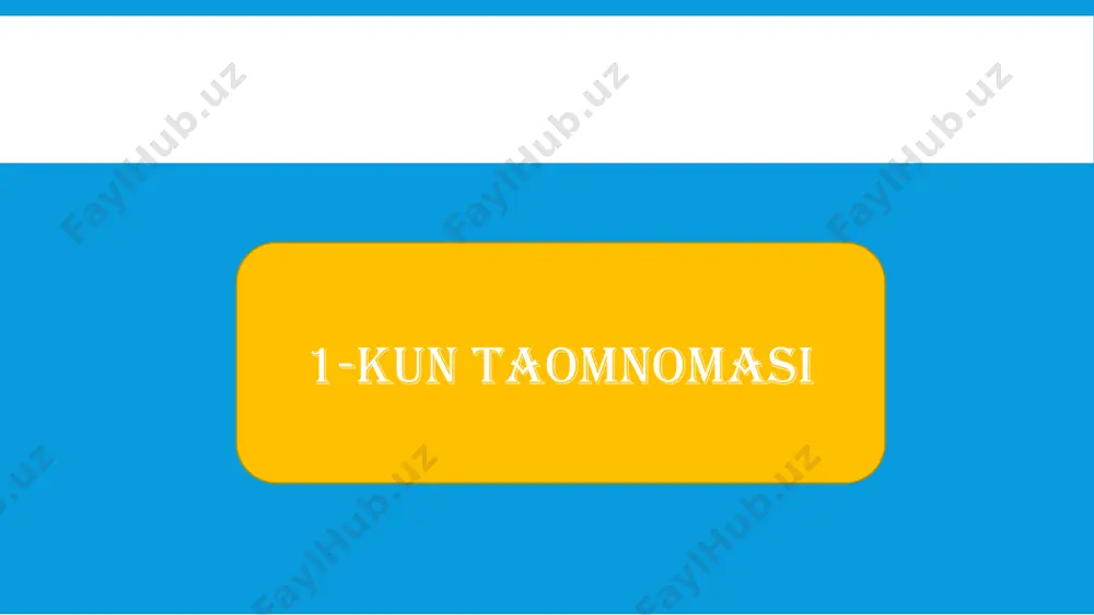 gr 3.bodring(porsiya)-45 namatak kampot-150 4.bug’doy non-60 ikkinchi tushlik 1.tvarog sufle-100 2.mavsumiy meva-110 3.asal choy-150 7-kun taomnomasi nonushta 1.tariq bo’tqa-130gr 2.klassik omlet-50 3.choy-150 4.bug’doy non-40 tushlik 1.borsh-150/12 2.shavla-45 3.shakarob salat-45 4.mavsumiy mevalardan kampot-150 bug’doy non-60 ikkinchi tushlik 1.mayzli keks-60 2.kefir-150 8-kun taomnomasi nonushta 1.maniy yormasidan bo’tqa-150 2.asal choy-150 3.pishloqli buterburod-50 tushlik 1.mampar-150/10 2. go’shtdan tayyorlanadiga-tipratikan tiftel-50 3.garnir qaynatilgan grechka yormasi-100 4.karam bodringb salat-45 5. quruq mevalardan kampot-150 6.bug’doy non-50 ikkinchi tushlik 1.olmali qatlamali pishiriq-75 2.choy-150 9-kun taomnomasi sep oct nov nonushta shirqovoq(oshqovoqli guruch bo’tqasi -150-gr sutli kakao-150gr saryog’li buterburod-50 tushlik 1.qaynatma sho’rva-150-gr 2.dimlangan mol go’shtidan befstrogan-60 3.garnir sariq maydalangan garoh-100 4.shakarob salat-45 5.non-60gr 6. mavsumiy mevadan kampot-150gr tushlik 1.pishloqli bulochka-60gr 2.kefir-150gr 10-kun taomnomasi nonushta nonushta 1. manniy yormasidan bo’tqa-130gr 2. pishloqli omlet-65 3.sutli choy-150gr bug’doy non-40 tushlik 1.mastava-150/12 2.sabzavot qo’shilgan go’shtli ragu-180-gr 3. karam va bodring salat-45 choy-15-gr bug’doy non -60gr ikkinchi tushlik 1 tvarogli vatrushka-60/25 2.mavsumiy meva-110gr 3.asal choy-150gr e’tiboringiz …