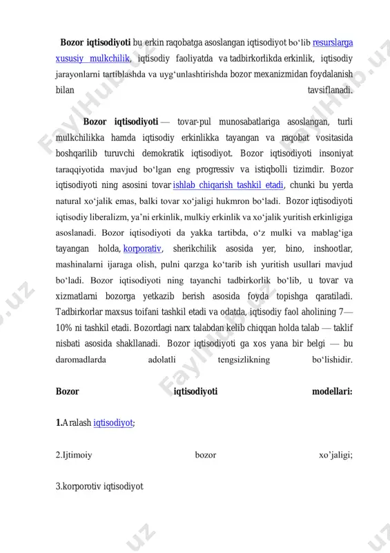 arzidagi turli sanoat, savdo, transport, qurilish sohasidagi birlashmalarga aylanadi, ularning baʼzilari hatto transmilliy korporatsiyalar darajasigacha oʻsib, xalqaro ahamiyat kasb etadi. https://fayllar.org/mavzu-dehqonchilikda-mehnat-unumdorligini-oshirish-yollari-rej.html https://fayllar.org/qarshi-muhandislik-iqtisodiyot-instituti-iqtisodiyot-fakulteti-v21.html https://fayllar.org/qarshi-muhandislik-iqtisodiyot-instituti-iqtisodiyot-fakulteti-v21.html https://fayllar.org/sakkizinchi-bob-fellari.html korporatsiyalar ishlab chiqarishning asosiy sohalarini qamrab oladi, ularning xorijiy shoxobchalari ham koʻpayib boradi. korporativ iqtisodiyot modelida korporatsiya manfaatlari birinchi oʻringa qoʻyiladi, individual manfaatlarga faqat korporatsiya doirasida erishiladi va shu doirada ilmiy tadqiqot texnik loyiha ishlari ham olib boriladi. korporatsiya xodimlar uchun yuksak turmush darajasini kafolatlaydi, xodimlar esa bunga javoban ishlab chiqarish samaradorligining yuqori boʻlishini taʼminlaydilar. korporatsiya xodimlarning oila aʼzolarini ham ish bilan taʼminlashni, qarilikda yaxshi pensiya va bir yoʻla katta summada mukofotlar berishni zimmasiga oladi. bunday chora-tadbirlar ijtimoiy hamjihatlikni taʼminlab, ish tashlash va boshqa noroziliklarga oʻrin qoldirmaydi. bozor iqtisodiyotining korporativ modelida iqtisodiyotning korporativ sektori xalq xoʻjaligining tayanchi hisoblanadi. korporativ modelda ham kichik biznes mavjud, ammo uning mustaqilligi juda chegaralanadi, u deyarli korporatsiya izmida boʻladi, uning buyurtmalarini bajaradi. korporativ iqtisodiyot ustuvor boʻlgan mamlakatlarga yaponiya misol boʻla oladi. …
