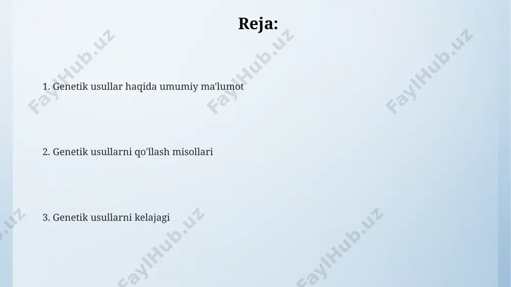 aniqlik bilan maqsadli genlarni o'zgartirish imkonini beradi. gen klonlash klonlash samaradorligi, ishlatilgan usul va donor hujayralarining sifati bilan bog'liq bo'lib, odatda 1% dan kamroq muvaffaqiyat darajasini ko'rsatadi. gen klonlash jarayoni, o'rtacha 20-30 ta hujayra bo'linishini va genetik materiallarni aniq nusxalashni talab qiladi, bu esa yuqori aniqlikdagi texnologiyalarni qo'llashni zarur qiladi. gen klonlash texnologiyasi, tibbiyotda, qishloq xo'jaligida va biotexnologiya sanoatida yillik 10 milliard aqsh dollaridan ortiq bozor hajmini egallaydi. genetik usullar tarixi 20-asrning boshlarida genetikaning rivojlanishi bilan birga, drosophila melanogaster (meva pashshasi) kabi model organizmlarda genetik tadqiqotlar olib borish usullari ishlab chiqildi, bu esa genetik tahlilni ancha soddalashtirdi va tezlashtirdi. gregor mendelning 1860-yillarda noʻxat oʻsimliklarida oʻtkazgan tajribalari genetika fani asosini tashkil etdi va irsiy belgilarning avloddan-avlodga oʻtish qonunlarini aniqlashga yordam berdi, bu esa keyinchalik genetika usullarining rivojlanishiga turtki boʻldi. 1953-yilda dnkning ikki spiral tuzilishining kashf etilishi genetika usullarida inqilob yaratdi va dnkni manipulyatsiya qilish, klonlash va gen terapiyasi kabi yangi usullarni …