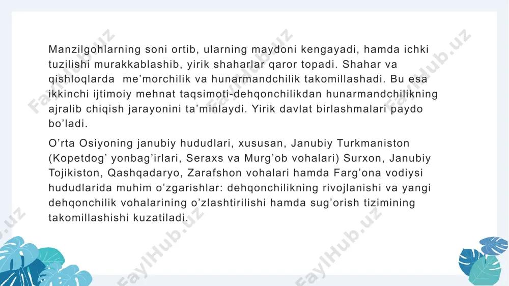 gan bo’lsak, ushbu yodgorlikda o’tgan asrning o’rtalaridan boshlab s.p.tolstov rahbarligidagi xorazm ekspedisiyasi ko’plab tadqiqot ishlari olib borgan. orolbo’yi vohasidagi qadimgi yirik kanallardan birining yaqinida joylashgan ushbu yodgorlik topilmalari mil. avv. vi asrdan v-iv asrlargacha sanalangan. qadimgi xorazm tadqiqotchilari «ko’hna shahar» va «qal’a» deb ta’riflagan ushbu yodgorlikdagi turar joylar asosan paxsa va xom g’ishtdan qad ko’targan. tadqiqotlar natijalariga ko’ra, qal’a ikkita qurilish davrini boshdan o’tkazgan. mil. avv. vi-v asrlarga oid pastki qatlamlardagi g’ishtlarning o’lchamlari mil. avv. v-iv asrlarga oid yuqori qatlam g’ishtlaridan farqlanadi ko’zaliqir tadqiqotchilar tomonidan ahamoniylargacha bo’lgan davr bilan sanalanishiga qaraganda orolbo’yi hududlarida paydo bo’lgan birinchi shahar bo’lishi mumkin. o’rta osiyo o’troq aholi vohalarining ahamoniylar davlati tarkibiga kiritilishi bilan hududlarning ichki siyosati satrapliklar markazlarida jamlangan edi. satrapliklar markazlari mustamlakachilik va boshqaruvning asosi bo’lib, bu o’rinda urbanistik markazlarning mudofaasi alohida ahamiyatga ega bo’lib boradi. eskilari ta’mirlanib, yangilari shakllanagan. ushbu mil. avv. vi-iv asrlarga oid shaharlar mudofaasiga alohida e’tibor qaratiladi butun qadimgi …