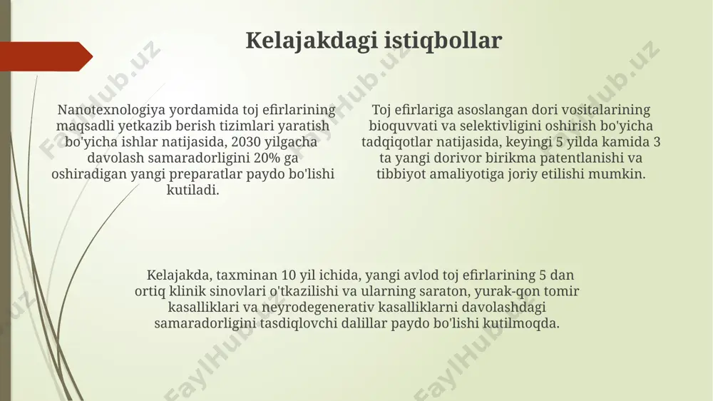 ol/l oralig'ida o'zgarishi mumkin. toj efirlarining antibakterial faolligi ularning halqaning kattaligi va heteroatomlarning turiga bog'liq bo'lib, 12-tojali toj efirlarining eng yuqori samaradorligi kuzatilgan. toksiklik va xavfsizlik ba'zi toj efirlarining ld50 ko'rsatkichlari (hayvonlar ustida o'tkazilgan tajribalarga ko'ra) 1000 mg/kg dan yuqori bo'lib, bu ularning nisbatan past toksikligidan dalolat beradi. toj efirlarining hujayra membranalariga ta'siri va ularning potentsial sitotoksik xususiyatlari dozaga bog'liq bo'lib, yuqori konsentrasiyalarda toksik ta'sir ko'rsatishi mumkin. toj efirlarining inson organizmiga uzoq muddatli ta'siri haqida yetarli klinik ma'lumotlar mavjud emas, shuning uchun ularni qo'llashda ehtiyotkorlikka rioya qilish kerak. klinik tadqiqotlar крон эфирларининг антимикроб фаолиятини ўрганиш бўйича ўтказилган клиник синовларда 150 нафар бемор иштирок этди ва натижаларда 70% га яқин самарадорлик кузатилди. клиник тадқиқотларда крон эфирларининг саратонга қарши хусусиятларини ўрганишда, беморларнинг 25% да ўсманинг камайиши кузатилди, бу эса даволаш самарадорлигини кўрсатади. 5 та турли крон эфир бирикмасининг клиник синовлари натижасида фақат 2 тасигина кутилган даражадаги терапевтик самара кўрсатди, қолганлари эса ножўя …
