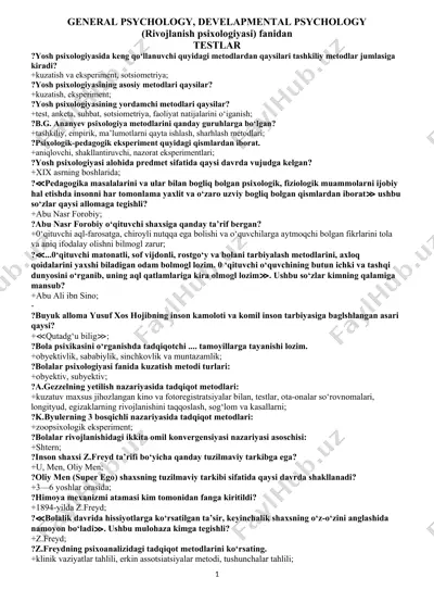 general psychology, develapmental psychology — DOCX