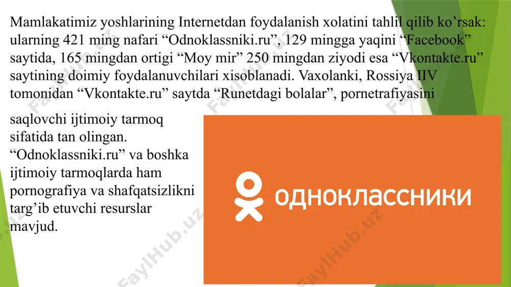 kelmagan edi. lekin ushbu dono bashorat naqadar to’g’riligini bugungi hayot, turmush tarzi har qadam, har lahzada ko’rsatmoqda, isbotlamoqda. mo’jizakor axborot vositalaridan zararli maqsadlarda foydalanish, farzandlarimizning noto’g’ri yo’llarga chalg’ishi, oldi-qochdilarga umrni sovurish, ayniqsa, mobil telefon bois kelib chiqayotgan ko’plab noroziliklar, ko’ngilsizliklar bu borada qilinadigan ishlar nihoyatda ko’pligidan darak beradi. taraqqiy topgan davlatlarda axborot madaniyati (infoetika, mediaetika, mediata’lim va hokazo) alohida fan, alohida muammo, alohida pedagogika, alohida siyosat darajasiga chiqdi. ilmiy markazlar, olimu mutaxassislar ushbu muammolar tevaragida ixtisoslashgan holda, yuz berayotgan holatni o’rganishmoqda, tahliliy asarlar yaratishyapti. bu bejiz emas. -amerikalik olim e. toffler “uchinchi to’lqin” asarida “insoniyat ortda qoldirgan yo’l uch bosqichdan iborat”, degan fikrni ilgari suradi. ya’ni qishloq xo’jaligi, sanoat hamda hozirgi axborot tamaddunlari. sog’lom aql-idrok va mantiqdan kelib chiqilsa, hozirdanoq to’rtinchi to’lqin axborot odobi, madaniyati tamadduni, deb nomlanishi birdan-bir to’g’ri hamda oqilona chora ekanligini ko’rsatadi. image1.jpg image2.jpg image3.jpg image4.jpg image5.jpg image6.jpeg image7.png image8.jpg /docprops/thumbnail.jpeg
