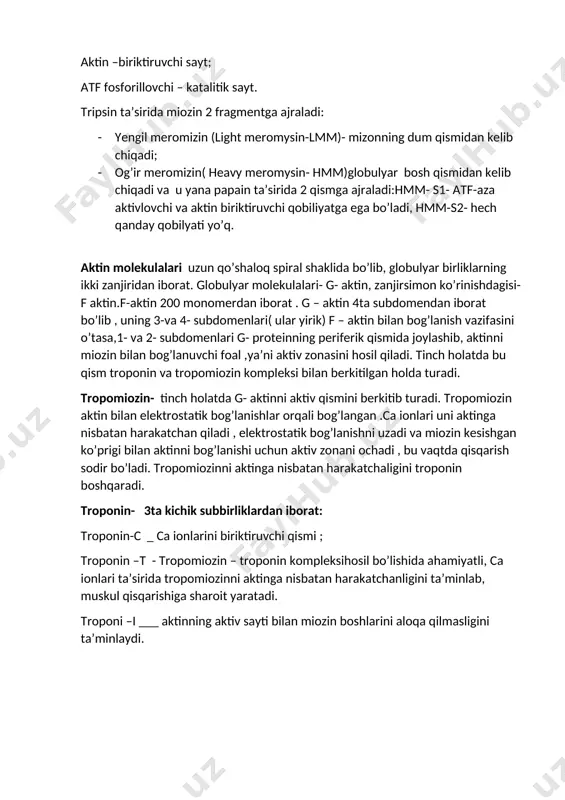 lfa, betta, gamma, delta sarkotubulyar sistema t naychalar( sistema) va longitudinal sarkoplazmatik retikulumdan iborat. t- sistema membranasida ca voltaj darvozali kanali mavjud – digidropiridin retseptorlari ham deyiladi( degidropiridin ularga bloklovchi ta’sir ko’rsatadi), ular sarkoplazmatik reticulum orqali aktivlanadi. bo’ylama sarkoplazmatik naychalar t-naylar singari tashqi tarafga ochilmagan , ular t-naychalarning ikki yonida kengaymalarni – terminal sisternalarni hosil qiladi va 2ta terminal sisternalar hamda t – naycha triadani hosil qiladi. sr – sarkoplazmatik reticulum __l-naychalar ham deyiladi, undan ca ionlari sarkolemmaga ajralib chiqadi. l-naychalarda rianodin –retseptorlari mavjud (ca –atf-aza). mushak qo’zg’alishi va qisqarishi- mediator( asetilxolin) ta’sirida na voltaj kanali ochiladi va biz bilgan hp generatsiyasi boshlanadi; muskul tolasi bo’ylab depolyarizatsiya jarayoni kechadi va u t-sistemaga ham beriladi; muskul qisqarishida yuzaga kelgan hp ta’sirida t-sistema atf-azasini ya’ni gidropiridin retseptori aktivlanadi va t -sistemadan ca ionlari terminal sisternaga o’tadi. u esa l-naychalar rianodin-retseptorini aktivlash orqali sr dan ca ionlarini juda ko’p miqdorda ajralishini ta’minlab beradi. …