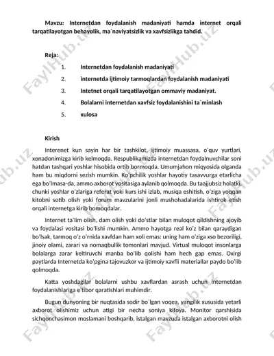 internetdan foydalanish madaniyati — DOCX