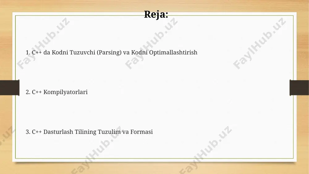 shtirishga yordam beradi. standart kutubxonaning ` ` qismi 100 dan ortiq algoritmlarni, jumladan, saralash (sorting) va qidirish (searching) algoritmlarini taqdim etadi va bu algoritmlarni effektiv ishlatish uchun ko'plab yordamchi funksiyalarni o'z ichiga oladi. optimizatsiya va xato topish -wall va -werror bayroqlari bilan kompilyatsiya qilish, 10 dan ortiq ogohlantirishlarni keltirib chiqaradigan potentsial xatolarni aniqlashga yordam beradi va shu bilan toshkentdagi rivojlanish jamoasining ish samaradorligini oshiradi. c++ kompilyatorlari, masalan, gcc yoki clang, -o2 optimizatsiya darajasi bilan kodni 20% gacha tezlashtirishi mumkin, bu esa san-fransisko shahridagi serverlarda 5000 ta so'rovni qayta ishlash vaqtini sezilarli darajada qisqartiradi. valgrind kabi vositalar yordamida xotira oqishi (memory leaks) kabi xatolarni aniqlash mumkin, bu esa 10000 satrdan ortiq kodli dasturlarda 30% gacha kamroq xatoliklarni keltirib chiqaradi. ishlab chiqarish (exception handling) `std::exception` klassi, barcha boshqa istisnolar uchun asos bo'lib xizmat qiladi va c++ kutubxonasining bir qismi hisoblanadi, u 1998 yilda standartga qo'shilgan. istisno obyekti, xatolik haqida ma'lumotlarni o'z ichiga …