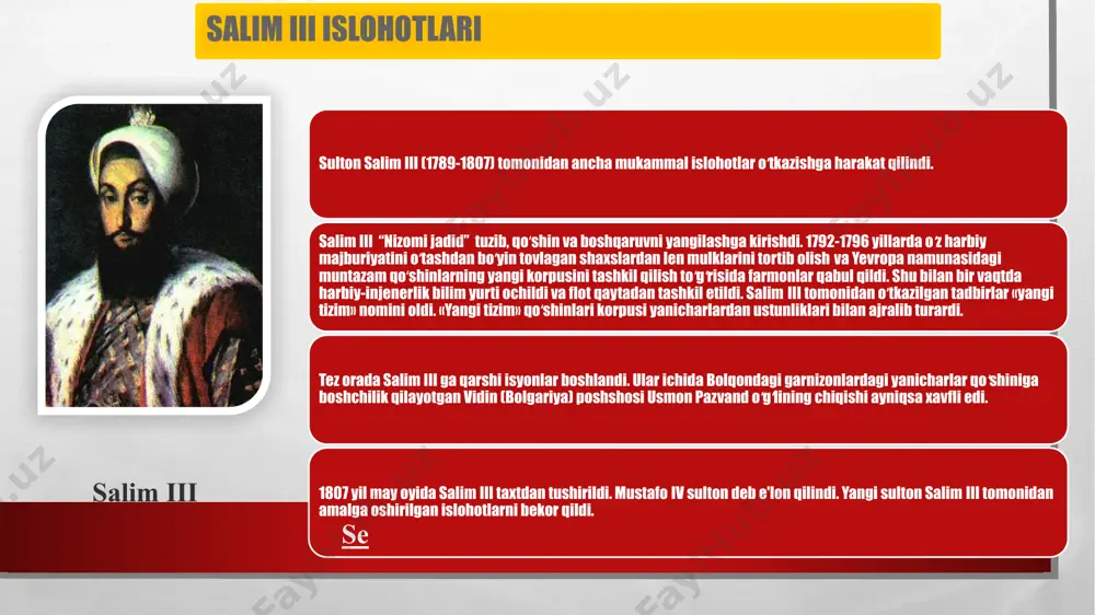 st 1839 yil e'lon qilingan musulmon va nomusulmon aholining teng huqukligini tasdiqladi. turk millatiga mansub boʻlmagan savdo-sanoat doiralarning huquqlarini kengaytirdi. chet elliklar yerga va koʻchmas mulkka ega boʻlish huquqini oldilar. 60 yillarda tsex reglamentasiyasi bekor qilinib, ma'muriy sohada islohotlar oʻtkazildi. boshlangʻich, oʻrta va oliy maktablar ochish davom ettirildi. maktablarga rahbarlik qilish uchun maorif vazirligi tashkil etildi. 60 yillar oʻrtalarida dunyoviy ta'lim beradigan boshlangʻich maktablarda 600 mingga yaqin oʻquvchi bor edi. oʻrta maktablar soni 10 dan oshmasdi. shu bildan birga machitlar qoshidagi maktablar ham saqlanib qolingandi. boshlangʻich dunyoviy maktablarda esa oʻquv vaqtining yarmi din uchun ajratilgan edi. 1869 yilda 3-4 yillik umumiy ta'lim toʻgʻrisida qonun qabul qilindi. tanzimotning ikkinchi davridagi (1856-1870) islohotlar usmoniylar imperiyasi ahvolini sezilarli darajada oʻzgartira olmadi “yangi usmoniylar” xix asrning 60 yillarida turkiyada yevropa tartiblari va mafkurasi bilan tanishgan turk ziyolilari ichida ma'rifatparvarlik va liberal-konstitusion harakat yuzaga kela boshladi. ular ichida yozuvchi va publisist ibroxim shinosiy, nomiq kamol …