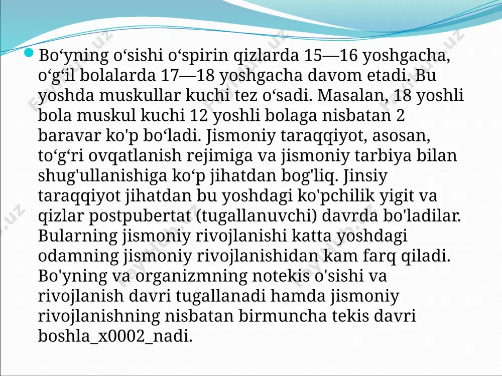 hidagi bola_x0002_lar tarbiyachilar bilan muloqotda eng ko‘p xavotirlanishlarini, ota-onalar bilan kamroq xavotirlanishlarini aniqlagan. kichik maktab yoshidagi bolalar tengdoshlari bilan kamroq, begona katta odamlar bilan muloqotda ko'proq xavotirlanishi ma’lum bolgan. 0 ‘smirlar bo‘lsa begona katta odamlar va o‘qituvchilar bilan kam_x0002_roq, ota-onalari va tengdoshlari bilan muloqotda ko‘proq xavotir_x0002_lanishi aniqlangan. ilk o‘spirinlar esa barcha sohadagi muloqotda eng yuqori xavotirlanish namoyon bolgan, ayniqsa ota-onalar va ular bogliq bolgan kattalar bilan muloqotda kuchli xavotirlanish namoyon bolgan 0 ‘smirlik davridagi dismorfofobiya — o‘z tanasi va tashqi ko‘rinishidan tashvishlanish ilk o‘spirinlik davri_x0002_da olib ketadi. ilk o‘spirinlarda namoyon boladigan xavotirlanish 393 belgilari bu yoshdagi maxsus qiyinchiliklarga reaksiya emas, balki ilgari olingan ruhiy jarohatlanishning keyin namoyon bo‘lishidir. ko‘pchilikda o‘smirlikdan ilk o‘spirinlikka o‘tishda mu_x0002_loqotchanlik va umumiy emotsional kayfiyat yaxshilanadi. ye.a.silinaning longityud tadqiqotlaridan ma’lum bo‘lishicha, u bolalarni 7 va 9-sinflarda kuzatib, o‘smirlarga nisbatan ilk o‘spirinlarda kamroq impulsivlik va emotsional qo‘zg‘aluvchan_x0002_lik, ko‘proq ekstravertlik va emotsional barqarorlik kuzatilishini aniqlagan ilk o’spirinlik davrida turmush …