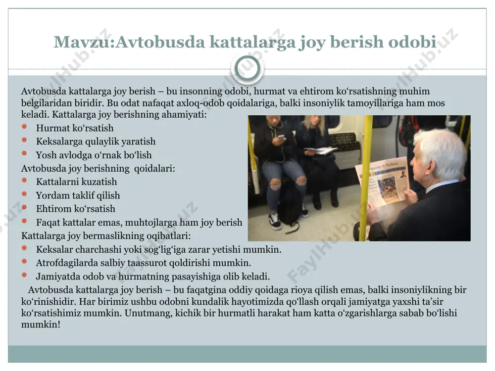 trofdagilarga hurmat ko‘rsatish va o‘z hayotimizni qadrlashning belgisidir. har doim yo‘l belgilari va qoidalariga rioya qilishni unutmang! yong‘in – hayot uchun xavfli bo‘lgan holat. uni sodir bo‘lishidan oldin oldini olish va yuzaga kelganda to‘g‘ri harakat qilish har bir insonning xavfsizligini ta’minlaydi. yong‘in sodir bo‘lganda to‘g‘ri harakat qoidalari: vaziyatni baholang va o‘zingizni tinchlantiring favqulodda xizmatlarni chaqiring tutundan himoyalaning binodan chiqishga harakat qiling elektr va gaz uskunalaridan uzoq turing yong‘inni o‘chirishga urinmang boshqalarga yordam bering, ammo xavfsizligingizni unutmang chiqib ketgandan so‘ng ortga qaytmang yong‘in paytida bolalar va keksa insonlarga yordam berish yong‘in sodir bo‘lganda tinchlikni saqlash va to‘g‘ri harakat qilish inson hayotini saqlab qolishning asosiy omilidir. yong‘in xavfsizligi bo‘yicha barcha ko‘rsatmalarga amal qiling, o‘zingizni va atrofdagilarning xavfsizligini ta’minlash uchun mas’uliyat bilan harakat qiling. xavfsizlik mavzu:yong‘in sodir bo‘lganda qanday harakat qilish kerak? mavzu:zilzila sodir bo‘lganda xavfsizlik qoidalari zilzila – kutilmagan tabiiy ofat bo‘lib, u inson hayotiga va mulkiga jiddiy zarar yetkazishi mumkin. zilzila …