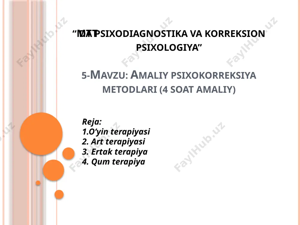 va xavotirlarni anglash va ularni boshqarish. ijtimoiy moslashuv muammolari: bolaning jamiyatga moslashishi, o‘yin orqali ijtimoiy ko‘nikmalarni o‘rganishi. traumatik tajribalar: bola o‘ziga xos psixologik jarohatlarni o‘yin orqali ifodalash va yengish. samarasiz o‘qitish va o‘z-o‘zini anglash: bola o‘zining potentsialini to‘liq ro‘yobga chiqarish va o‘zini anglashga yordam berish. o‘yin terapiyasining asosiy prinsiplari bola erkinligi: bola o‘yin orqali o‘z his-tuyg‘ularini ifodalash va muammolarini tushunishda erkinlikka ega bo‘lishi kerak. o‘yin orqali o‘zini anglash: bola o‘yin orqali o‘zining ichki dunyosini, his-tuyg‘ularini anglab, ular bilan ishlash imkoniyatiga ega bo‘ladi. emotsional xavfsizlik: psixolog bola uchun xavfsiz muhit yaratadi, bunda bola o‘zini erkin va tinch his qilishi kerak. terapevtning rahbarligi: psixolog bola bilan o‘yin davomida unga yordam beradi, lekin bola o‘yin davomida o‘zini erkin ifodalashga imkon beriladi. o‘yin terapiyasining turlari strukturaviy o‘yin terapiyasi: bu turdagi terapiyada bola psixolog tomonidan berilgan aniq o‘yinlar orqali o‘z his-tuyg‘ularini ifodalashga undalanadi. bu o‘yinlar bolaga o‘z muammolarini tushunish va ularni yengishga yordam beradi. erkin …