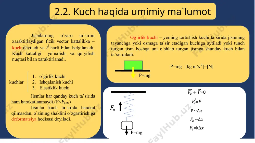 ldindan hech qanday chegara qo`yilmaydigan harakatga [jismning erkin harakati] deyiladi. oldindan jismning traektoriyasi va tezligiga chegara qo`yiladigan harakatga [jismning erkin bo`lmagan harakati] deyiladi. ipga bog`langan sharchaning aylana bo`ylab harakati jismning qiya tekislikdagi harakati vagonning rels bo`ylab harakati erkin bo`lmagan harakatda jismga tashqi ta`sir kuchlaridan tashqari, bog`lanish orqali harakat qiladigan jismga biror kuch bilan ta`sir qiladi – bu kuch [reaksiya kuchi] deyiladi.reaksiya kuchlarining yo`nalishi noma`lum bo`lib, harakat yo`nalishini bilgan holda o`rganamiz. p n mgsin n – reaksiya kuchi agar image1.jpeg image2.png image3.png image4.png image5.png image6.png image7.png image8.png image9.png image10.png image11.png image12.png image13.png image14.png image15.png image16.png image17.png image18.png image19.png image20.png image21.png image22.png image23.png image24.png image25.png image26.png image27.png image28.png image29.png image30.png image31.png image32.png image33.png image34.png image35.png image36.png image37.png image38.png image39.png /docprops/thumbnail.jpeg