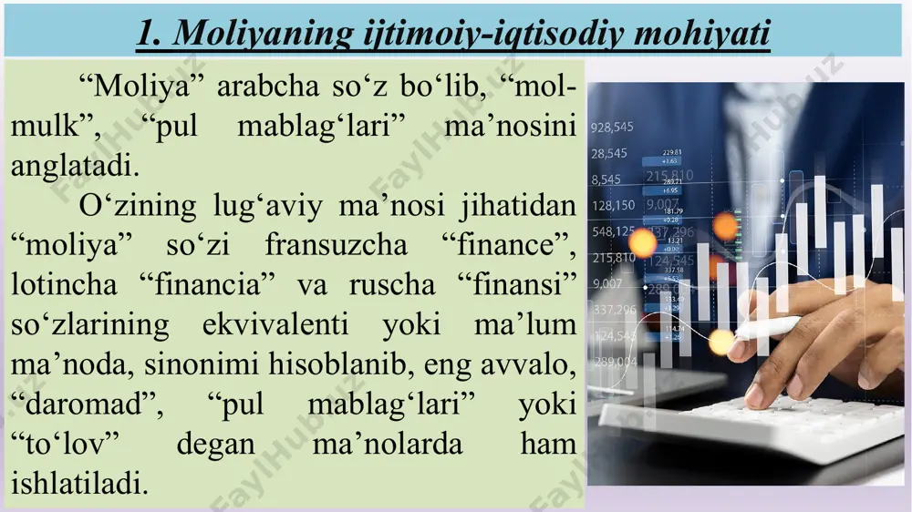 shdir. moliyaviy siyosatning subyekti bo’lib prezident, davlat hokimiyati organlari, oliy boshqaruv organlari, korxonalar hisoblanadi. moliyaviy siyosatning o’byekti - moliyaviy munosabatlar hisoblanadi. moliyaviy siyosatdan ko’zlangan asosiy maqsadlar: moliyaviy resurslardan samarali foydalanish moliyaviy resurslarning hajmini oshirish mamlakatdagi barcha mulk shaklida bo’lgan tadbirkorlar faolligini oshirish maqsadida qulay sharoit yaratish soliq to’lovchi subektlar daromadidan budjet daromadini shakllantirishda, maqsadga muvofiq stavkalarni joriy etish va boshqalar. 1. moliyaviy resurslarning hajmini va ulardan foydalanish samaradorligini oshirish. moliya siyosati ko‘zda tutayotgan tadbirlarni, ular bilan bog‘liq bo‘lgan xarajatlarni real mavjud bo‘lgan moliyaviy resurslar bilan ta’minlanishiga erishishi kerak. shuningdek ajratilayotgan har bir so‘mlik resursdan maksimal darajada samaraga erishishni ta’minlash lozim. 2. moliyaviy resurslarning taqsimotida optimal nisbatlarni belgilash, ulardan oqilona foydalanish. 3. muhim va murakkab vazifasi, tegishli moliya mexanizmini ishlab chiqish, iqtisodiy siyosat belgilab bergan rivojlanish yo‘nalishlarini ta’minlash maqsadida uni takomillashtirish. moliyaviy siyosat quyidagi vazifalarni bajaradi: xal qilinishi lozim bo‘lgan vazifalarning xarakteriga, murakkabligiga va davrining uzoqligiga qarab, moliya siyosati: moliyaviy strategiya …