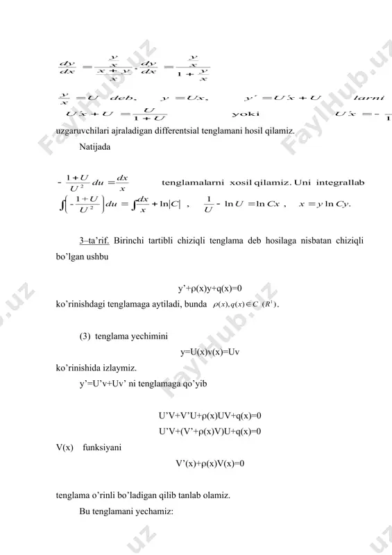 o’zgaruvchilari ajraladigan tenglamalar. birinchi tartibli tenglamalar - Page 4