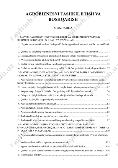 agrobiznesni tashkil etish va boshqarish — DOCX