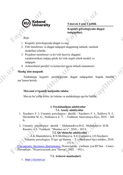 kognitiv psixologiyada diqqat tadqiqotlari — DOCX
