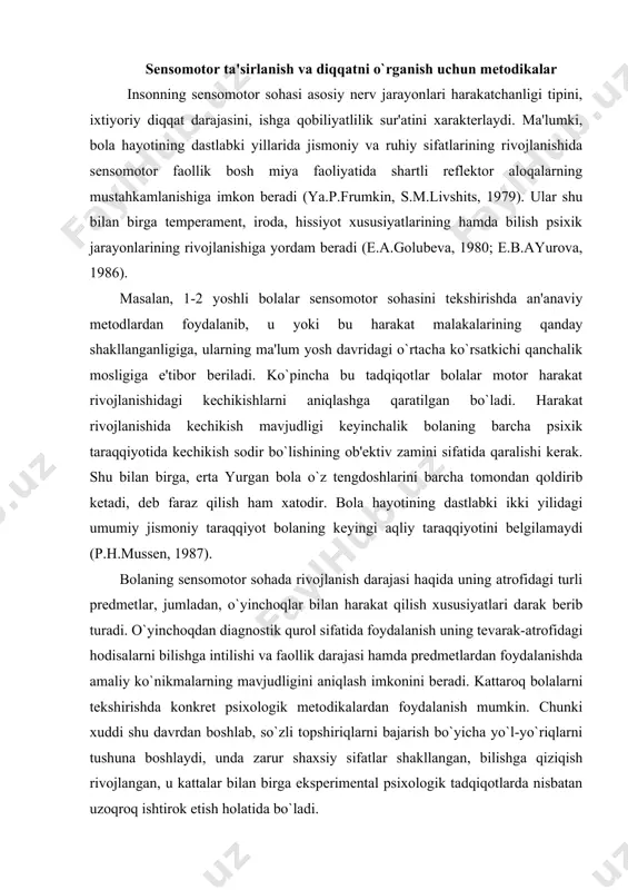 gini aniqlash imkonini beradi. kattaroq bolalarni tekshirishda konkret psixologik metodikalardan foydalanish mumkin. chunki xuddi shu davrdan boshlab, so`zli topshiriqlarni bajarish bo`yicha yo`l-yo`riqlarni tushuna boshlaydi, unda zarur shaxsiy sifatlar shakllangan, bilishga qiziqish rivojlangan, u kattalar bilan birga eksperimental psixologik tadqiqotlarda nisbatan uzoqroq ishtirok etish holatida bo`ladi. segen doskasi bu metodika oligofrenopedagogika asoschilaridan biri e.segen tomonidan ishlab chiqilgan bo`lib, bolaning shakllarni farqlash qobiliyatini aniqlashga, motorika xususiyatlarini o`rganishga qaratilgan (n.a.shivarev, 1970). qattiq qog`oz kartonga 1-rasmdagi figuralar chiziladi. 1-rasm. segen doskasi keyin ular ehtiyotkorlik bilan qirqib olinadi. har bir variant bir-biridan murakkabligi bilan ajralib turadi: 1 - doskada 10 ta har xil butun figuralar bor; 2 - doskada 2 ta figura bo`lib, ularning har biri ikki qismdan iborat; 3 - doskada har biri ikki va uch qismdan iborat 4 ta figura; 4 - doskada ikki qismdan iborat 5 figura. bolaga 10 soniya davomida doska ko`rsatiladi. keyin doskadagi figuralar stol ustiga tushadigan qilib ag`dariladi. eksperimentator …