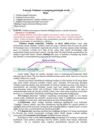 tafakkur va nutqning psixologik tavsifi — DOCX