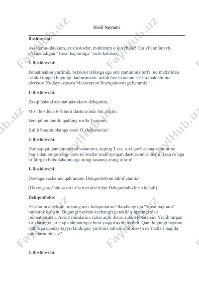 hosil bayramiga oid matn — DOCX