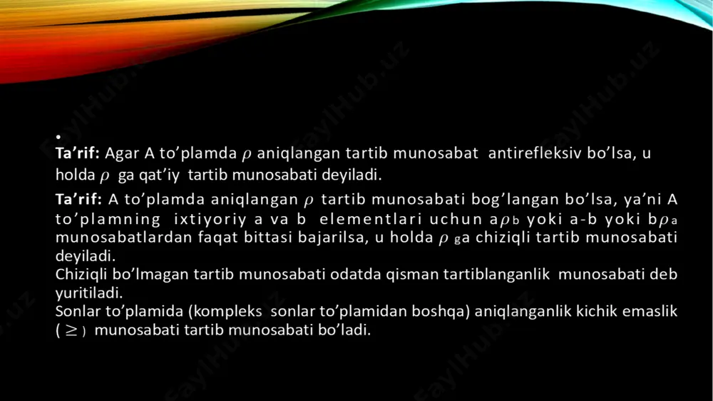tartib munosabat turlari. qisman tartiblangan to’plamlar - Page 2